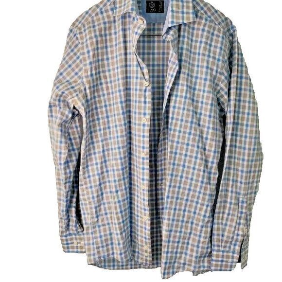 Forsyth of Canada Non Iron Shirt Men M Blue Plaid Long Sleeve Work Travel Casual - Picture 1 of 5